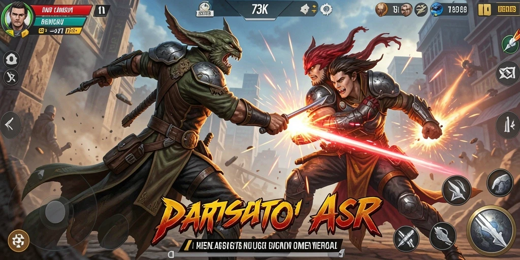 Tampilan gameplay spektakuler dari 73K dengan aksi bertempur yang mendebarkan.