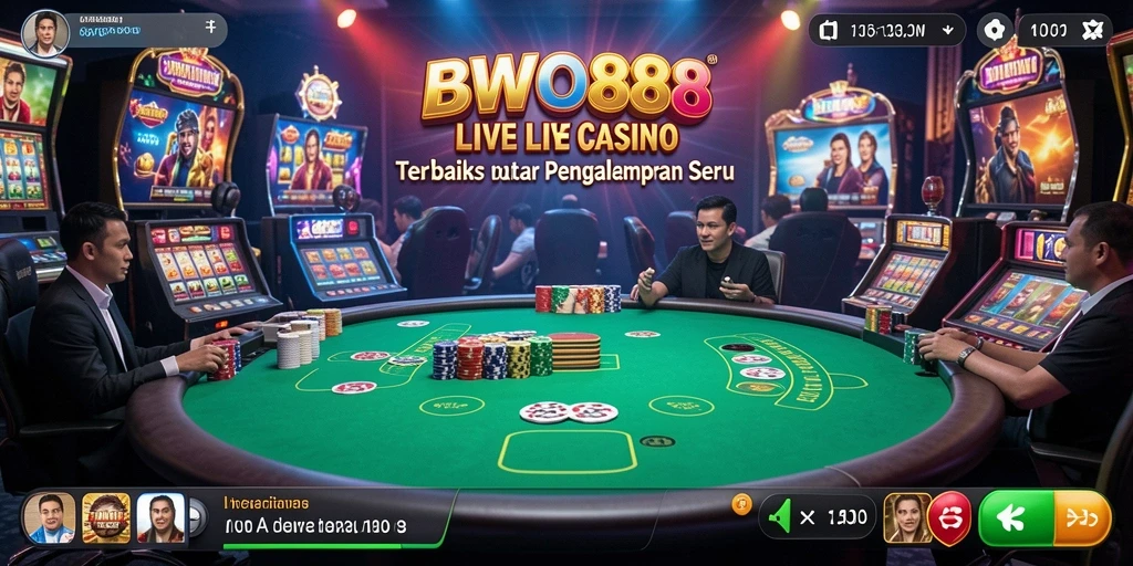 Screenshot gameplay BWO888 menunjukkan dealer profesional dan suasana kasino yang nyata.