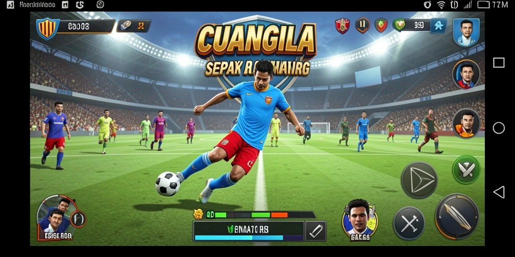 Tampilan gameplay seru di lapangan sepak bola.