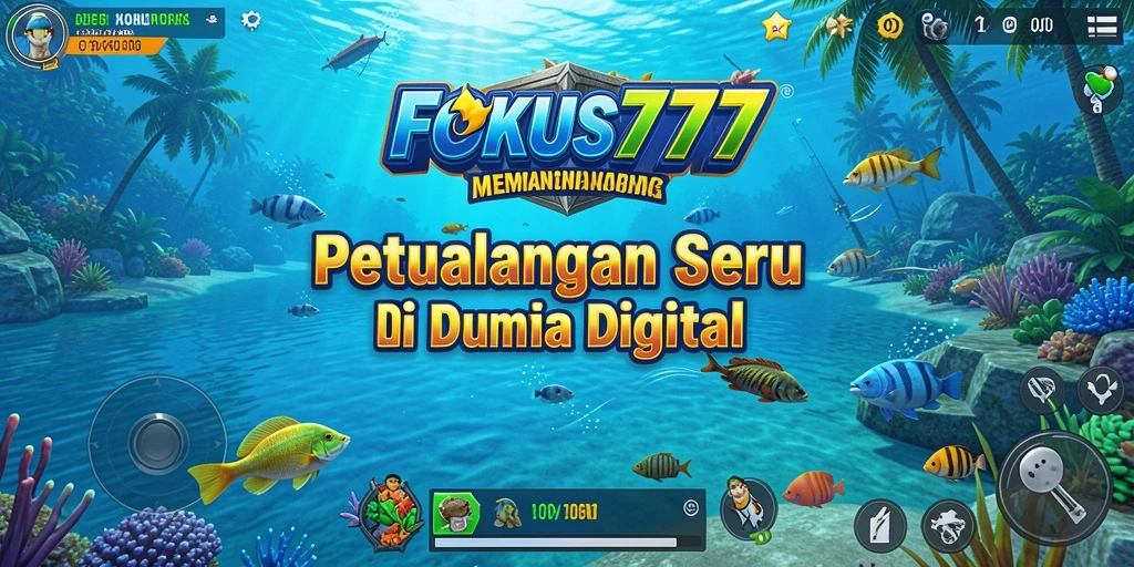 Screenshot utama FOKUS777 menampilkan gameplay memancing yang seru dan grafis menawan.