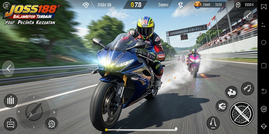 Tampilan gameplay JOSS188 yang mendebarkan saat balapan motor.