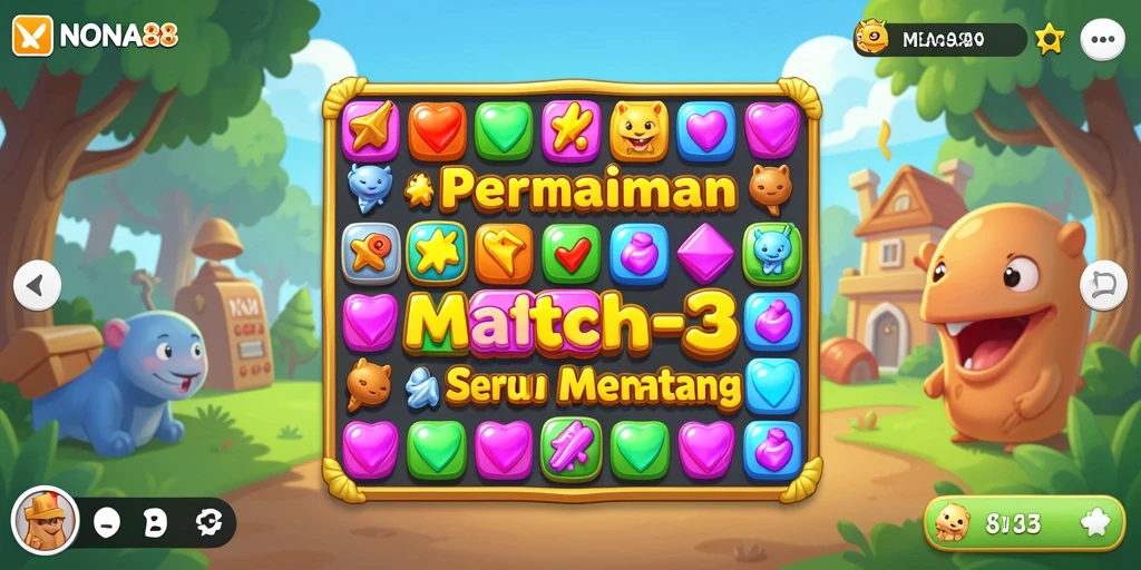 Screenshot utama NONA88 menunjukkan momen seru saat mencocokkan item.