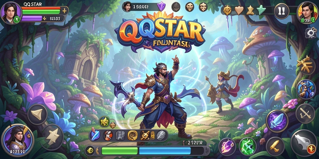 Screenshot utama QQSTAR menunjukkan gameplay seru di dunia petualangan.