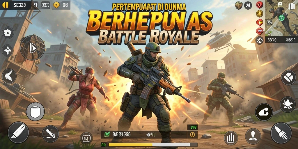 Screenshot gameplay dari SE328 menampilkan pertempuran intens di medan terbuka.