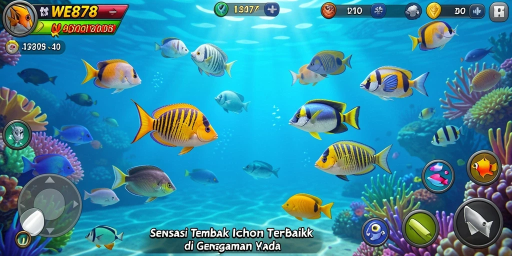 Screenshot gameplay WE878 menampilkan aksi tembak ikan yang seru.